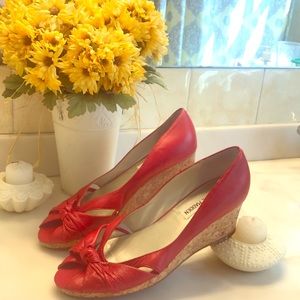 RED Leather Steve Madden Cork Wedges Size 7.5